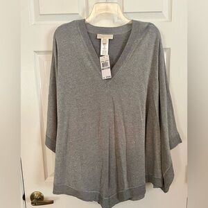 MICHAEL Michael Kors Metallic Silver V-Neck Top